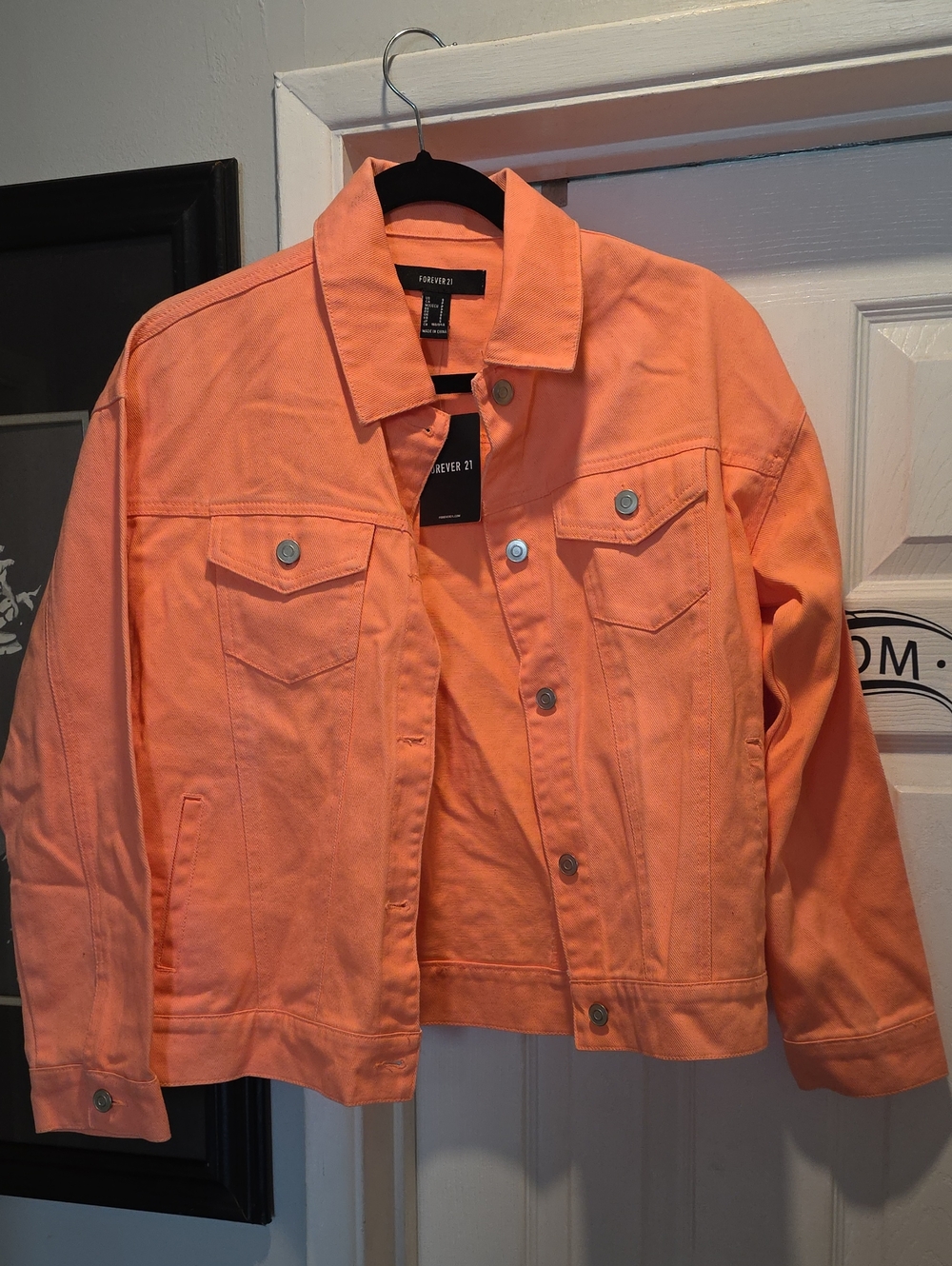 Forever 21 Neon Coral Orange Denim Jacket